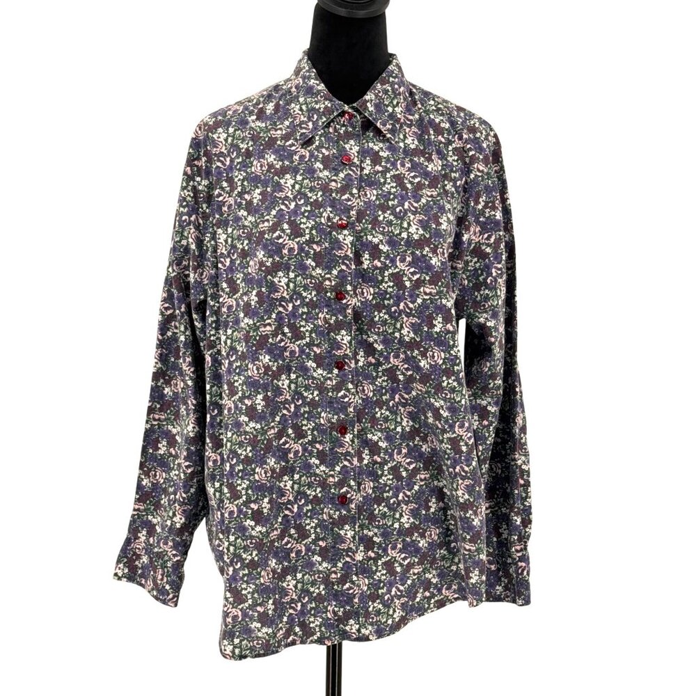 Vintage Dark‎ Floral Button Up Shirt Womens Size XL Cottagecore Coquette Career